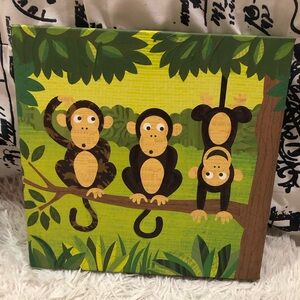 3 Monkeys in a Tree Textured Kids Room Picture 12 x12